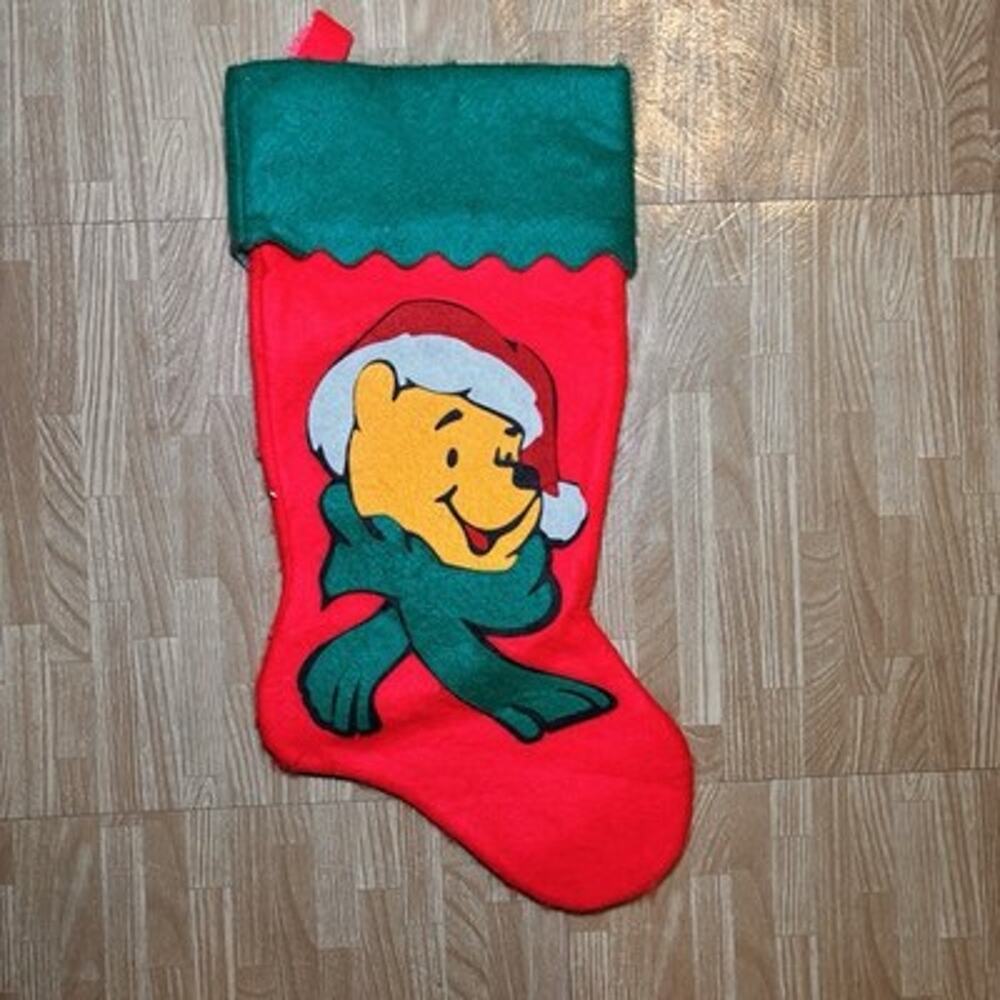 Vintage Disney Winnie The Pooh Christmas Stocking Santa Hat Scarf 18 Inch